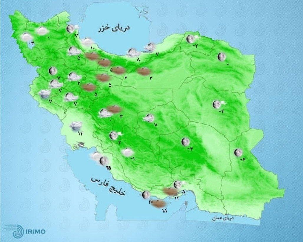 وضعیت آب و هوا، امروز ۲۱ دی ۱۴۰۰ / بارش باران در۱۶استان طی امروز / کاهش دما تا ۱۰ درجه