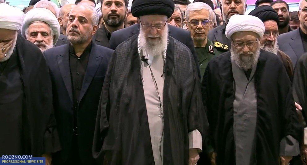 اقامه نماز رهبر انقلاب بر پیکر شهدای سقوط بالگرد
