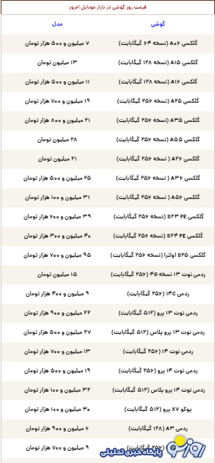 قیمت گوشی سامسونگ، شیائومی و آیفون امروز چهارشنبه ۲۱ خرداد ۱۴۰۴