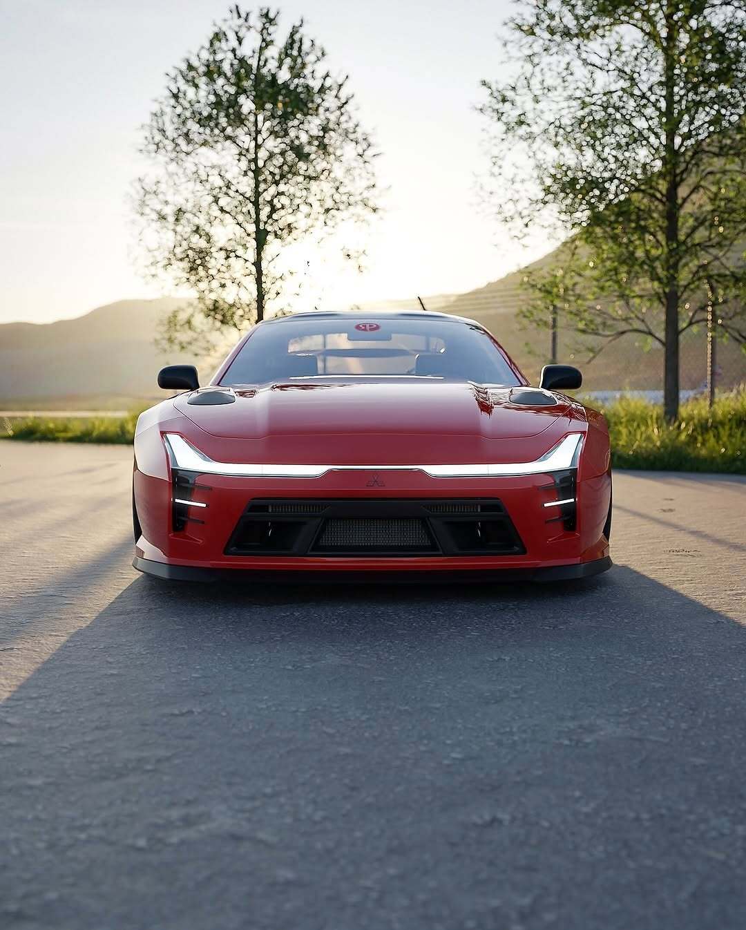 تصویری کامپیوتری و رندر شده از طرح مفهومی میتسوبیشی ۳۰۰۰GT با بازطراحی مدرن، بدنه عریض، چراغ‌های LED و رینگ‌های مشکی، که توسط روستیسلاو پروکوپ به عنوان یک سوپر GT برای سال ۲۰۲۵ بازآفرینی شده است.